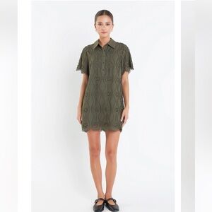 NWT English Factory Scallop Embroidered Cotton Mini Shirt Dress